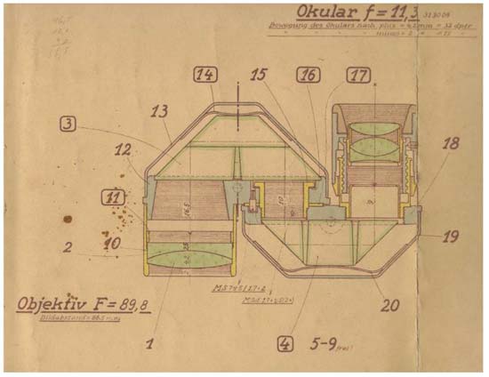 Line Drawing of Carl Zeiss Jena Turmon Monocular